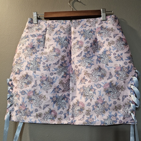 Sugar Thrillz Are We Human Dragon Print Mini Skirt Pink Lace Up Womens Sz M NWT - Picture 4 of 7